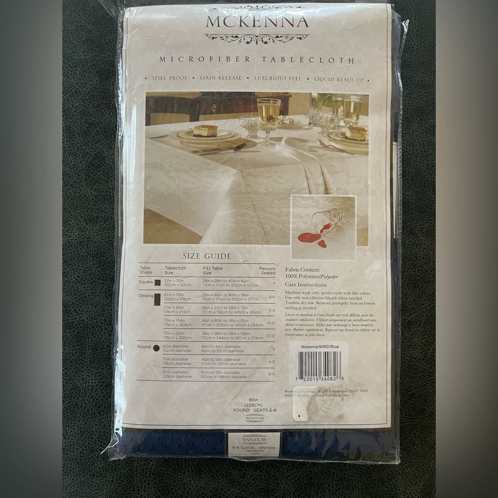 McKenna Tablecloth Microfiber Blue Round 90in - Picture 3 of 7